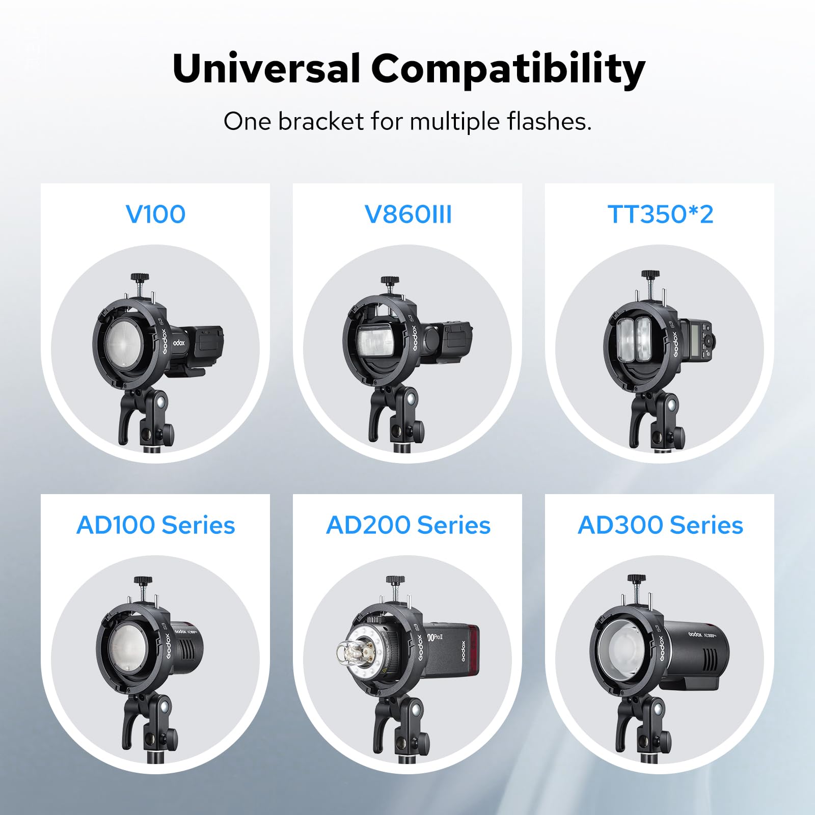 Godox S3 Soporte de Flash , Soporte Bowenspara Godox V1, V1Pro, V100, AD300Pro, AD200ProII, AD100Pro, V860III, TT685II, TT350