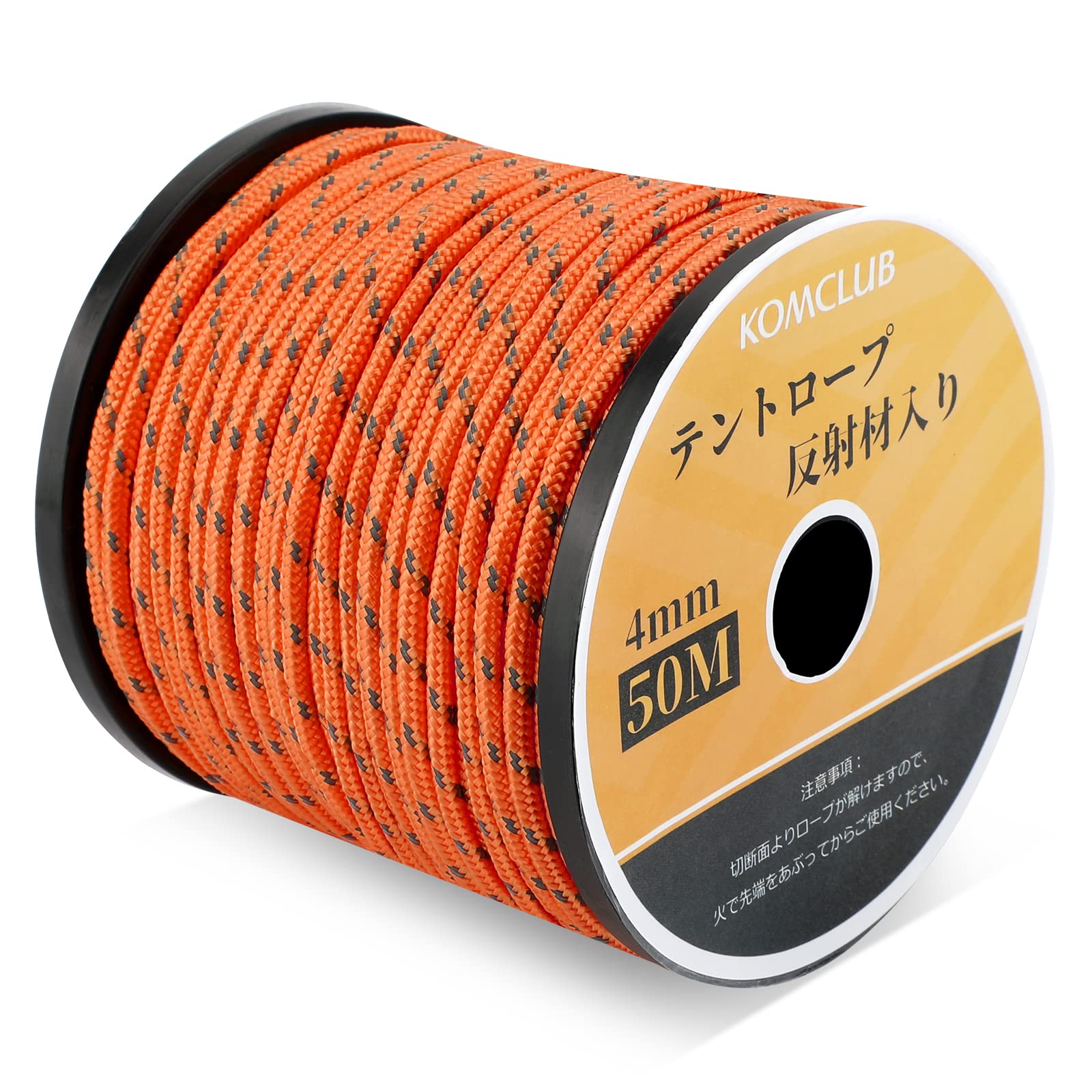 KOMCLUB Camping Rope Camping Reflective Rope,Adjuster Guy Lines Tent Cords,Lengths 50m,Diameter 4mm,for Camping,Hikingand,Backpacking (Orange)