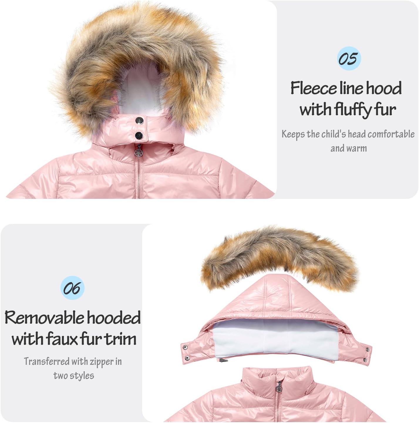 Garemcy Girl's Metallic Winter Coat Warm Puffer Jacket Insulated Shiny Down Coat with Detachable Hood with Fur - Image 7