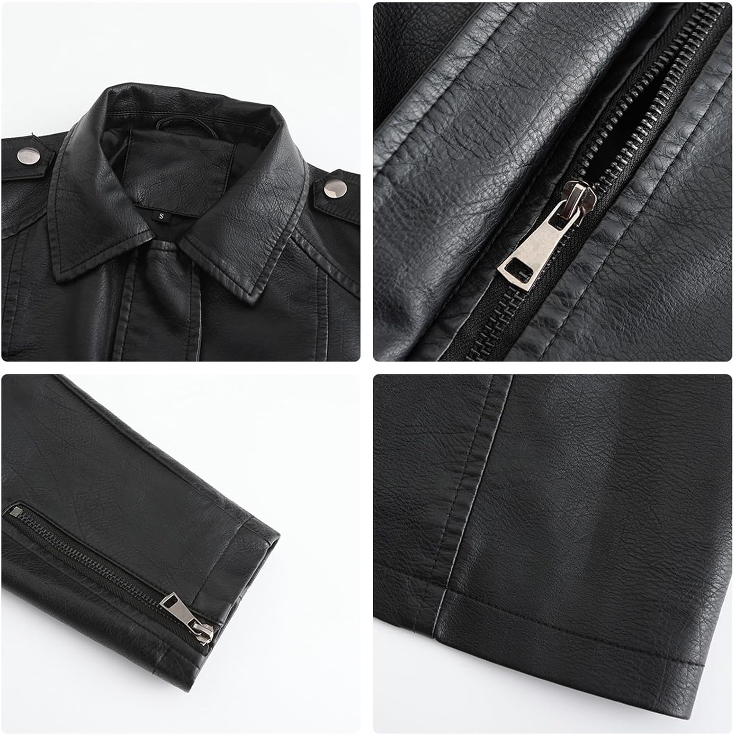 Women Faux Leather Casual Jacket, Moto Biker Jacket, Long Sleeve Zipper Slim Fit Mid-Length Casual Coat