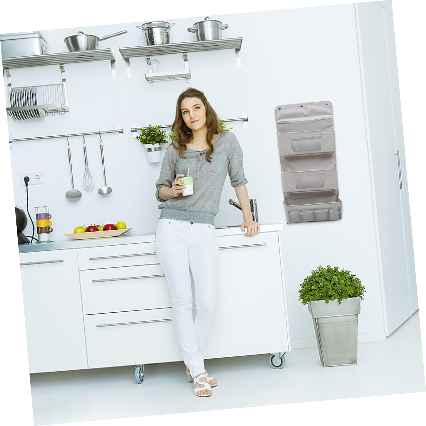Organizador Colgante para Armario 3 Capas Gris Tela Resistente Bolsillos Múltiples Almacenamiento Dormitorio Cocina Oficina Bolsa Pared