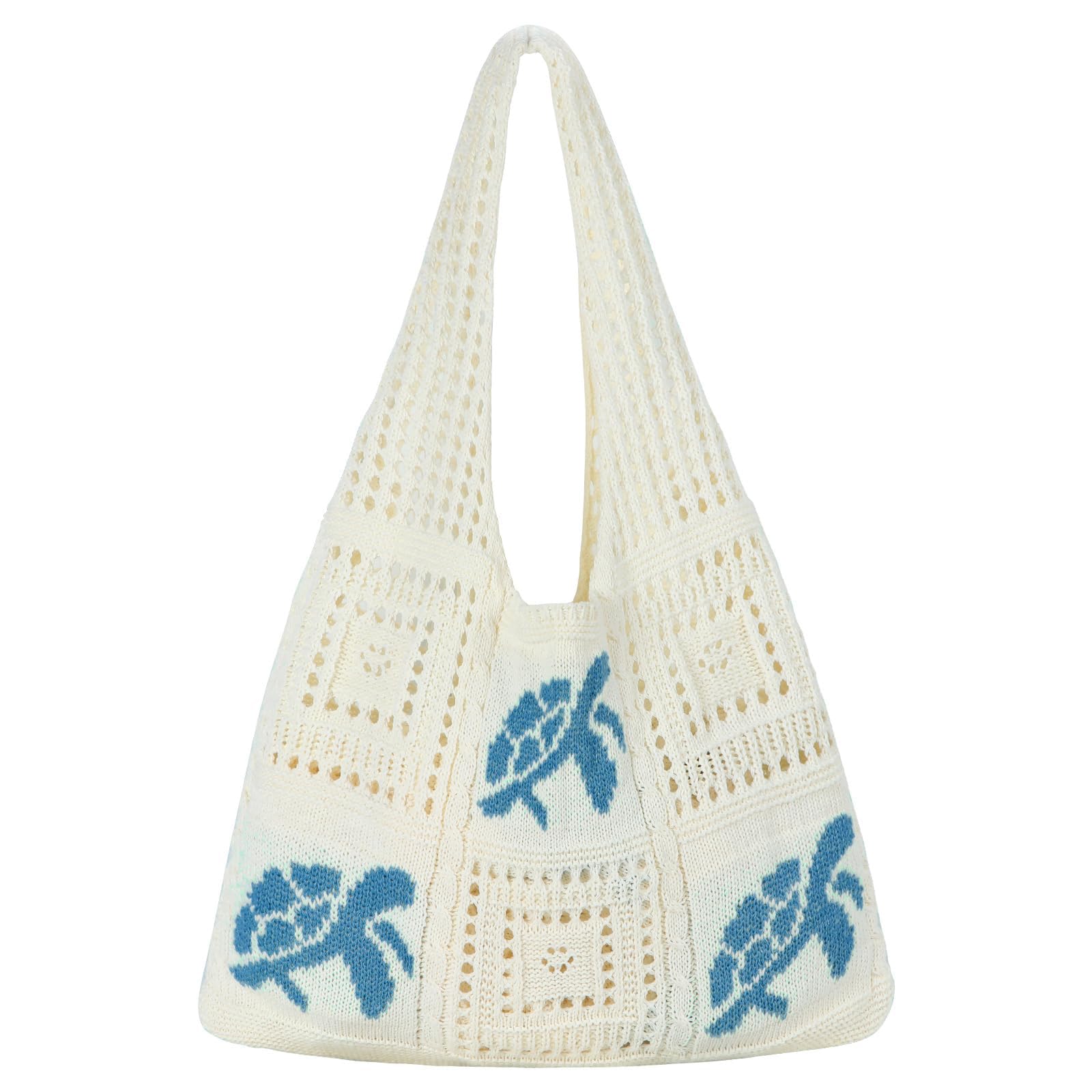 Crochet Beach Bag, Beige and Navy Blue Turtle Crochet Bag, Lightweight Mesh Summer Tote Bag, Boho Knitted Bag for Women Vacation and Shopping-image-29