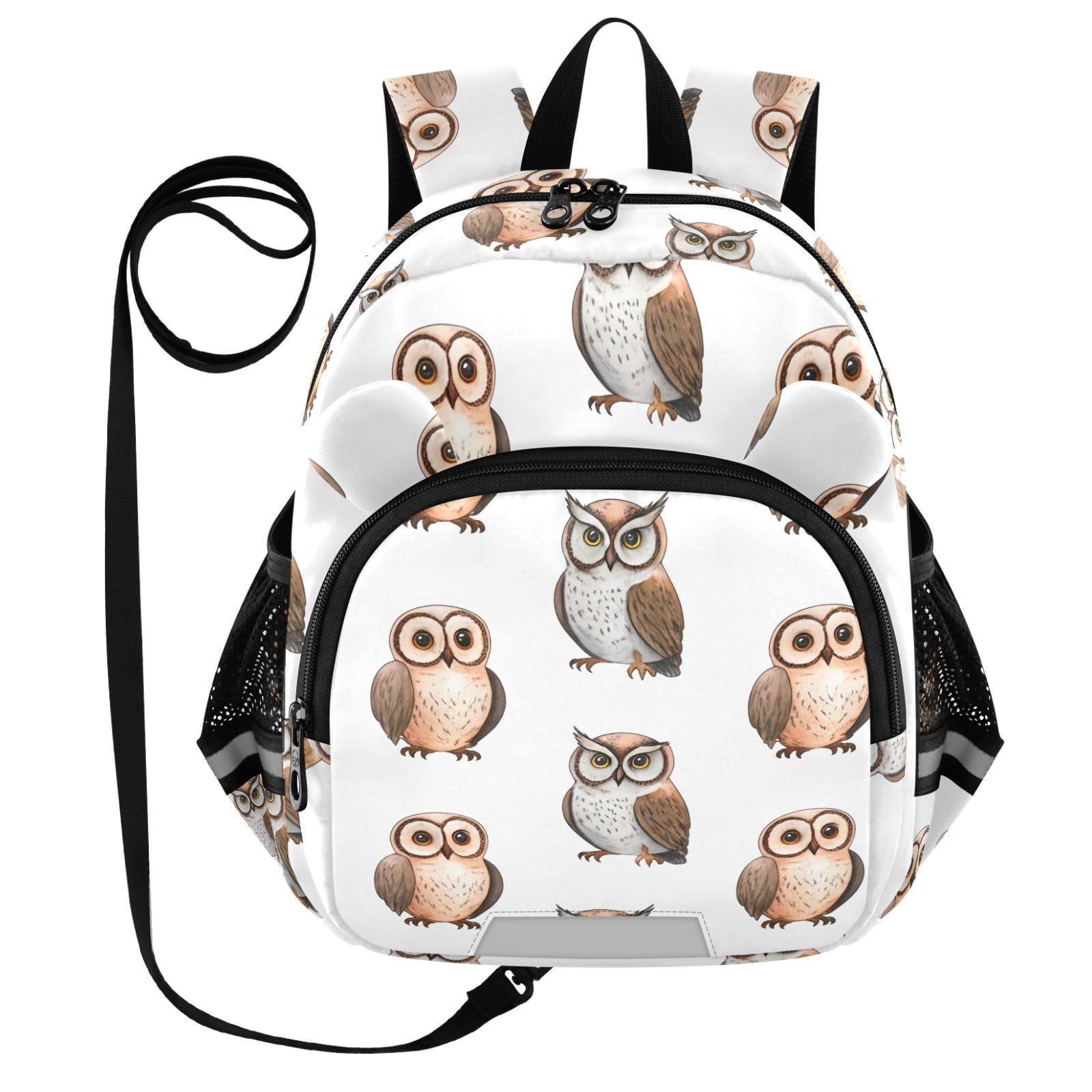 Watercolor Owls White Toddler Harness Backpack for Boys Girls 3-6 Years Kids Backpack with Anti Lost Safety Leash Baby Travel Bag for Travel Walking Preschool