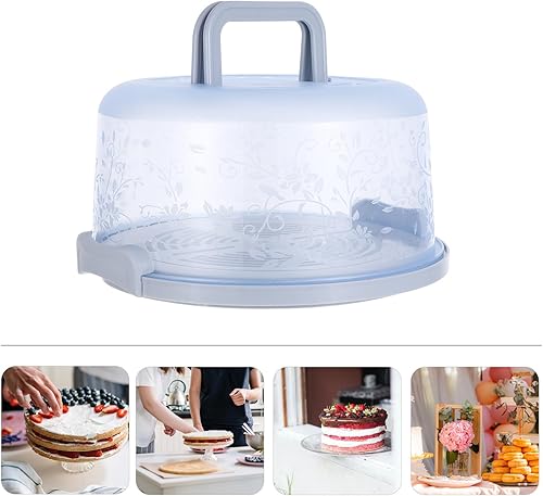 Miniatura 6 de Hemoton Contenedor redondo de almacenamiento para tartas con tapa y asa, soporte para recipientes para tartas de 8 pulgadas, cubierta de plástico