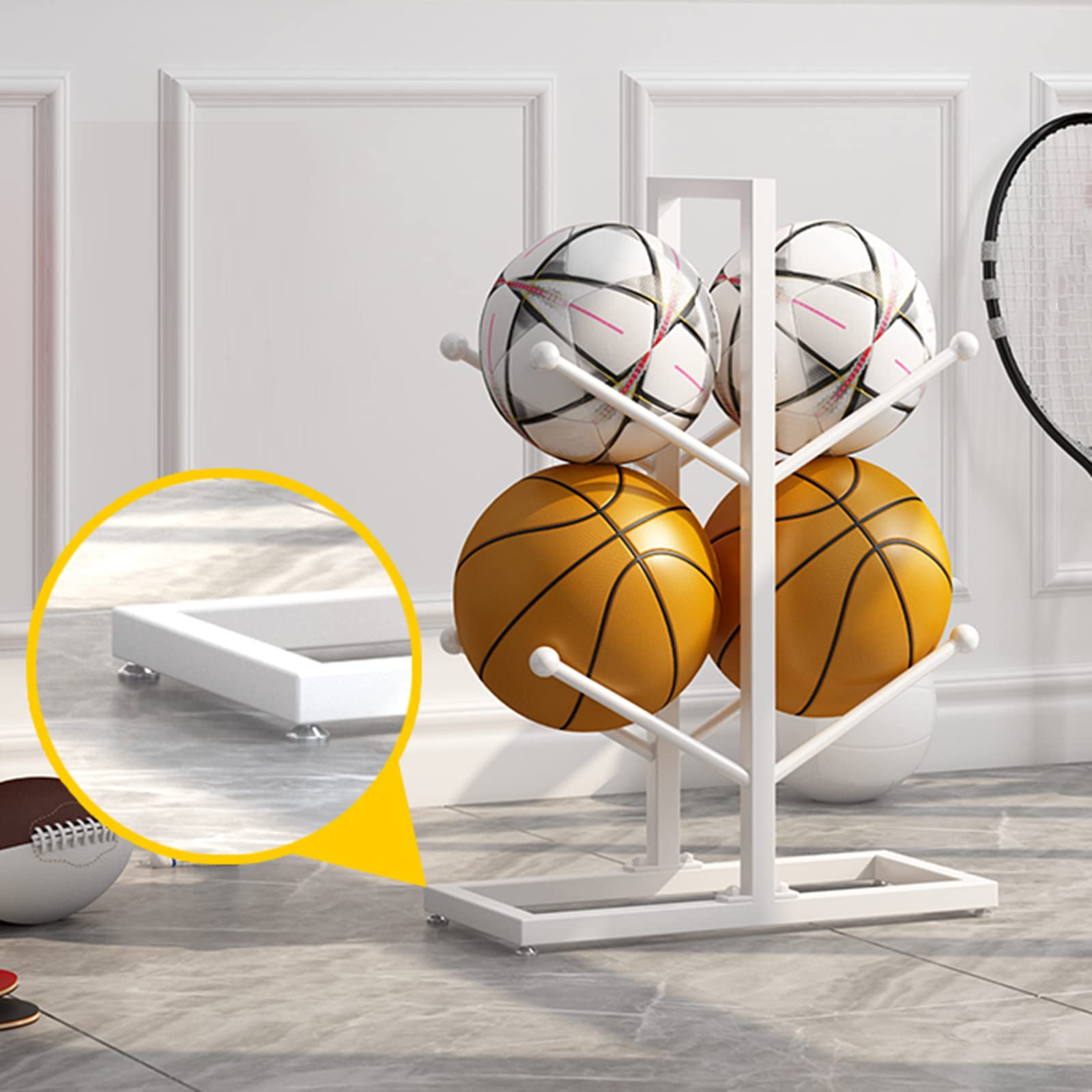 Support 3 Étagères Pour Ballons De Sport - Basket, Volley, Football - En Acier, Design Moderne - 71x25 Cm