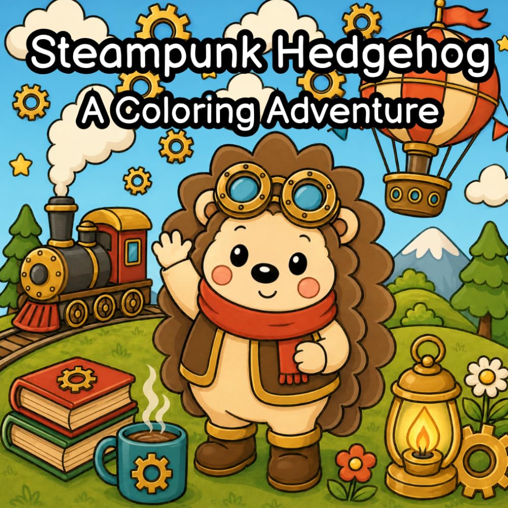 Steampunk Hedgehog: A Coloring Adventure: Soft Life Adventures in a Whimsical World of Gears, Tea, and Gentle Steam