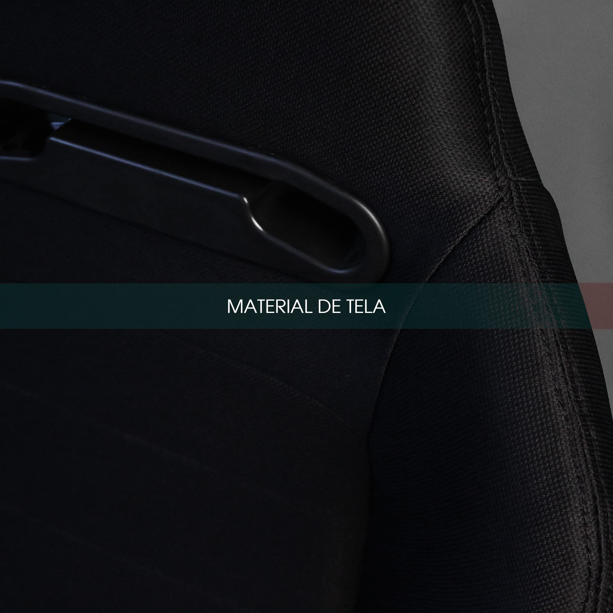 M MODAUTO Asiento Deportivo Coche, Semibaquet Deportivo Ajustable, de Tela, con Ríeles Incluidos, Conductor y Pasajero, Universal para Coche y Simulador de Conducción, Modelo N101BKLR, Tela Negra