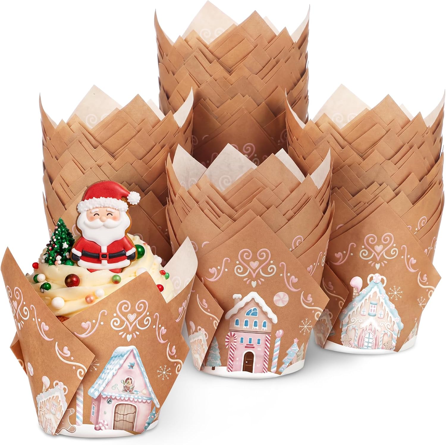 Hushee Pastel 200 Pcs Christmas Tulip Cupcake Liners Gingerbread Design