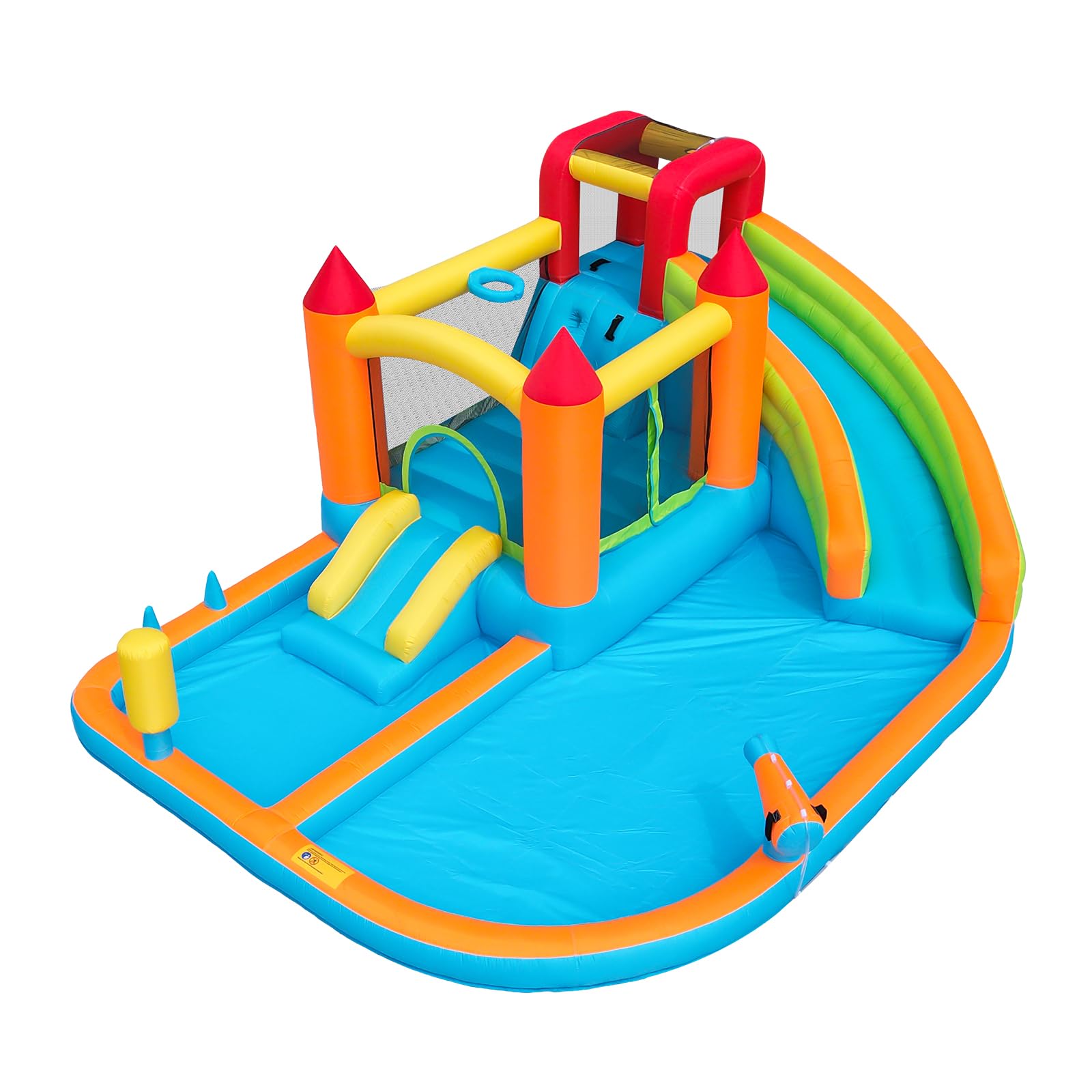 Castillo hinchable con tobogán acuático y trampolín – Parque acuático multifuncional, piscina infantil, canasta de baloncesto, pistolas de agua, soplador de 450 W, 460 x 343 x 190 cm, para interiores