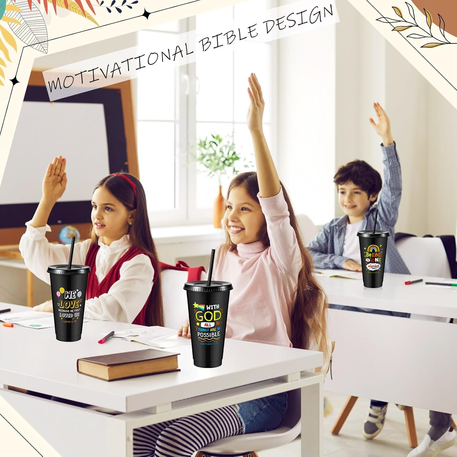 Uiifan 30 Pcs Bulk Christian Cups Gifts for Kids, 24oz Plastic Religious Jesus Cups with Bible Verse, Sunday School Gifts for Kids Children (Black) - Image 4