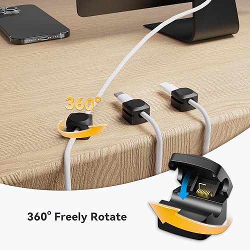 Miniatura 2 de Rotatable Cord Organizer, Enhanced Spring Cable Clips, Strong Adhesive Cable Management, Desk Cord Holder for Nightstand, Office Accessories and Car