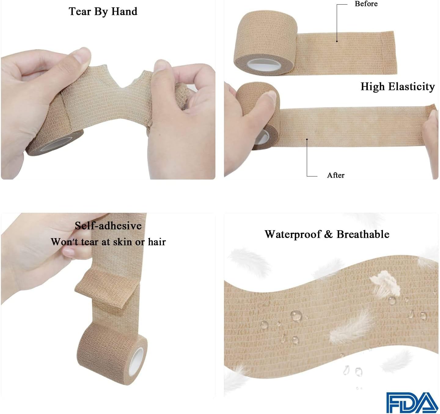 4 Inch x 12 Pack Self-Adhesive Bandages - 5 Yards, Sterile, Breathable, Latex Free, Ideal for Ankle, Wrist, Sprains, Purple