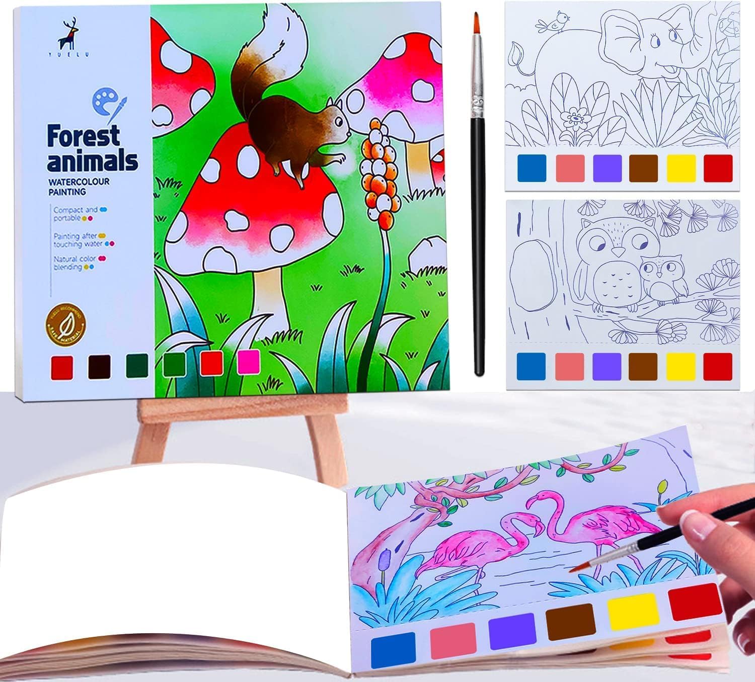 Pocket Watercolor Painting Book for Toddlers, Travel Pocket Watercolor Kit with Paints, Arts and Crafts for Girls Boys, Water Colors Paint Book Kids, Watercolor Coloring Books for Kids Ages 8+(Animal)