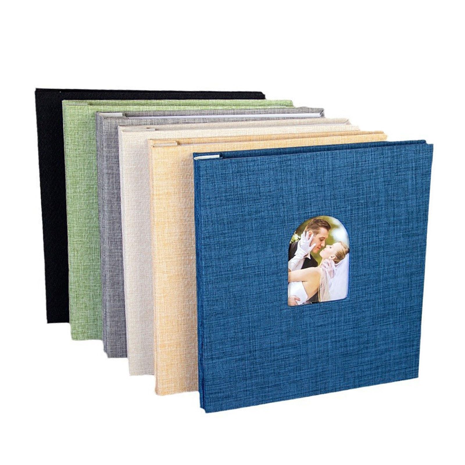 Álbum de fotos con ventana arqueada con 40 bolsillos, páginas de cartón grueso, carcasa de lino, área de escritura para cámaras instantáneas, álbum de fotos de lino protector con espacio para escribir
