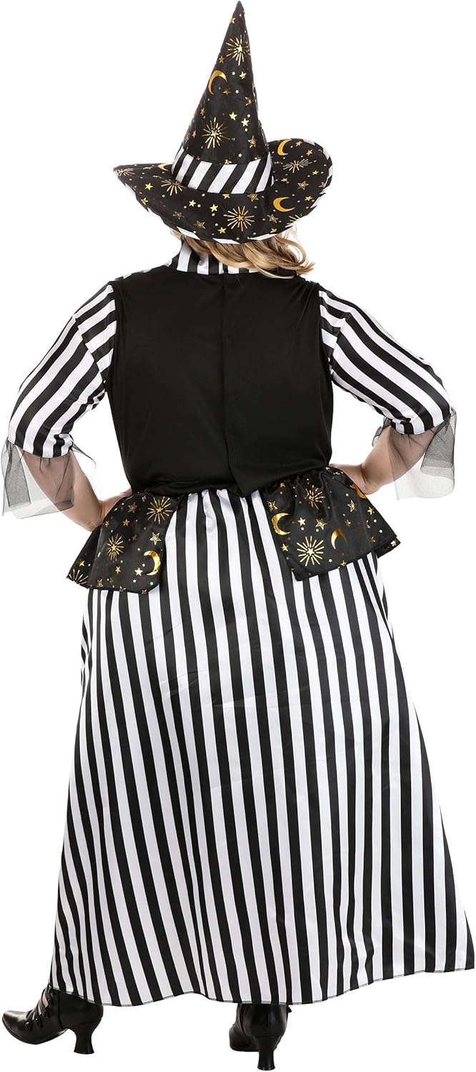 Plus Size Enchanting Rococo Witch Costume for Women - Moon & Star Witch Dress & Hat - Black & White Witch Outfit
