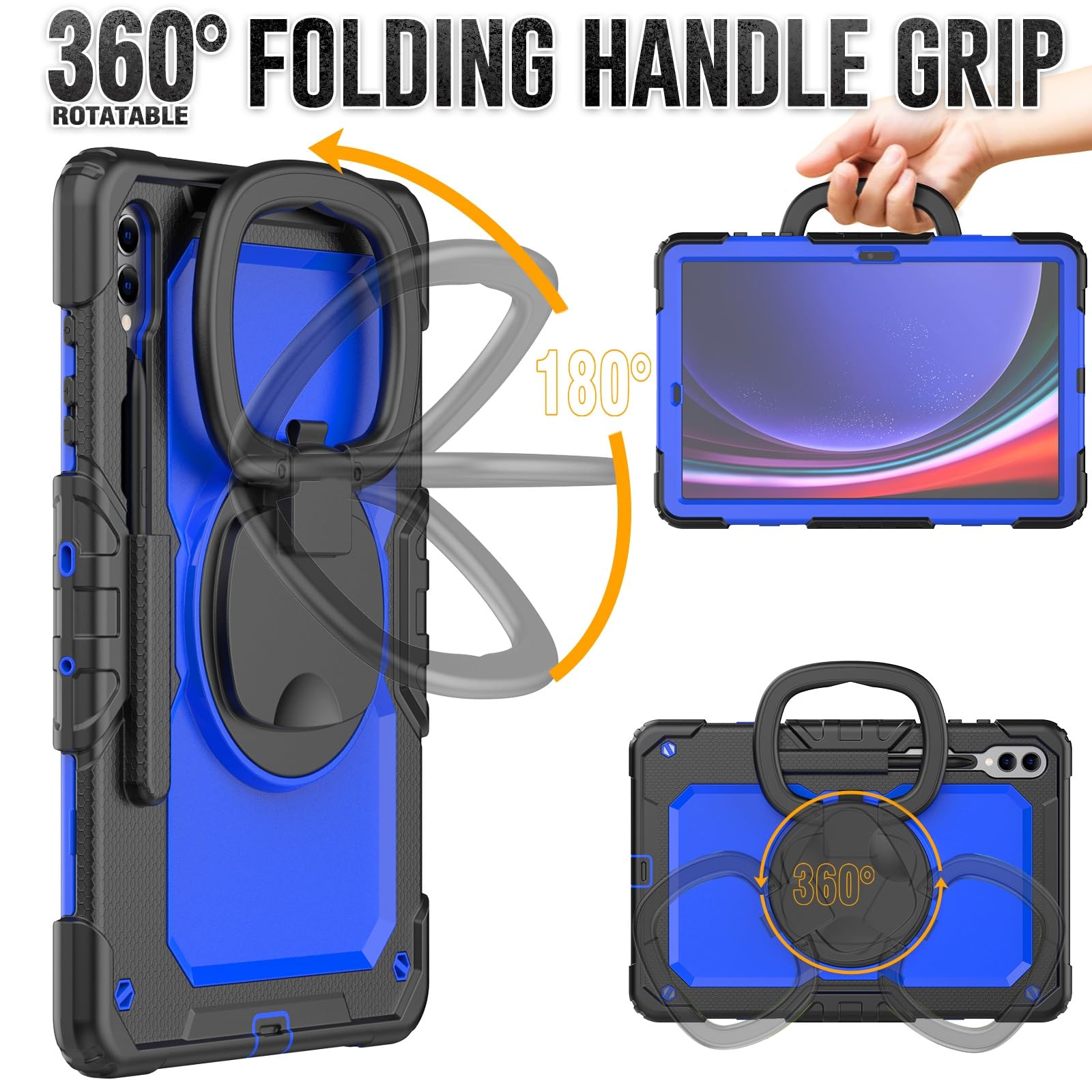 Wytrzymałe, odporne na wstrząsy etui z TPU do Samsung Galaxy Tab S9 Plus 12,4 cala model 2023 (SM-X810/X816/X818) dla dzieci, obracany o 360 stopni uchwyt stojak z osłoną ekranu + pasek na ramię