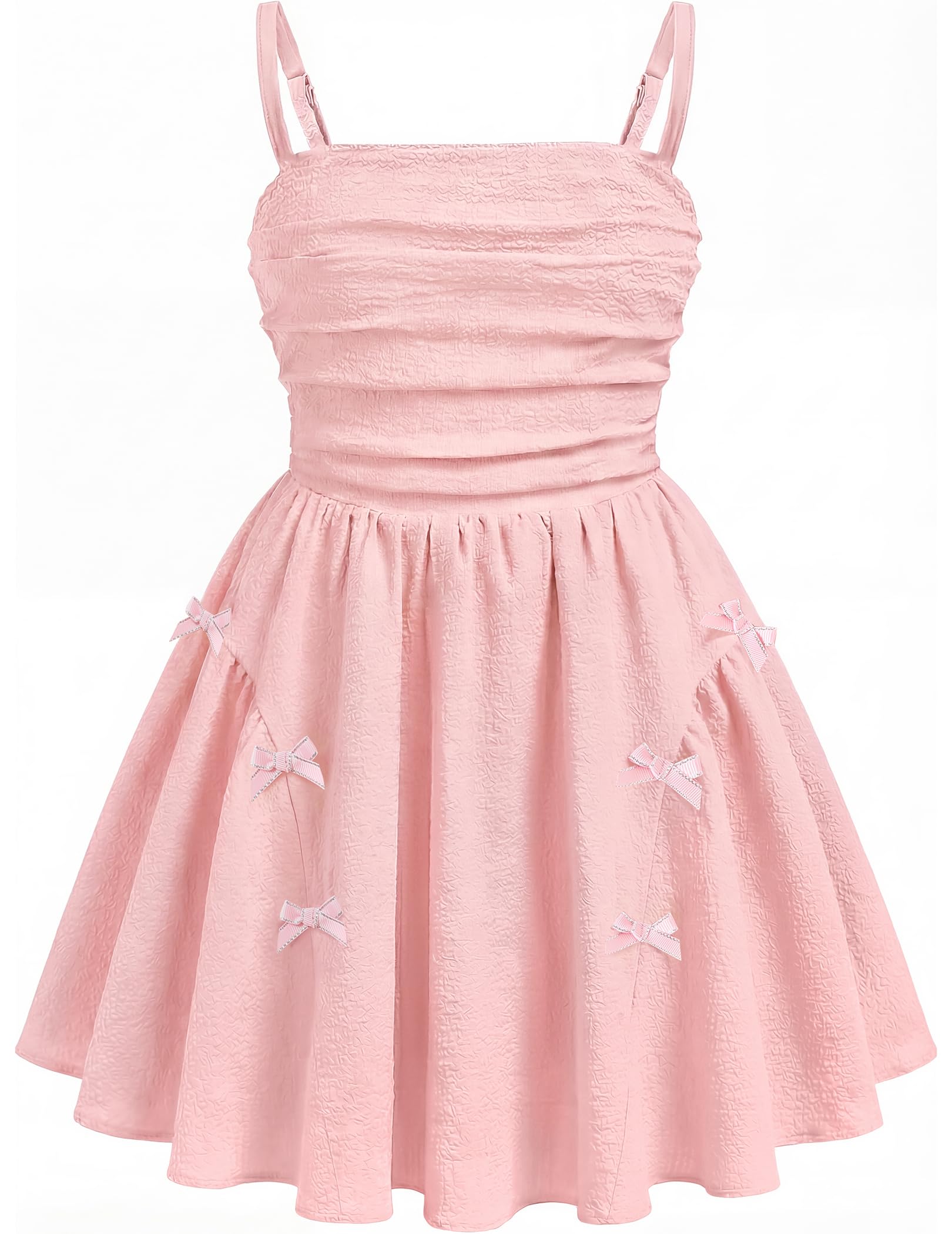 Girls Summer Dress Boho Dress Adjustable Spaghetti Straps A-line Sundress Cute Beach Party Dresses with Bows — view 8