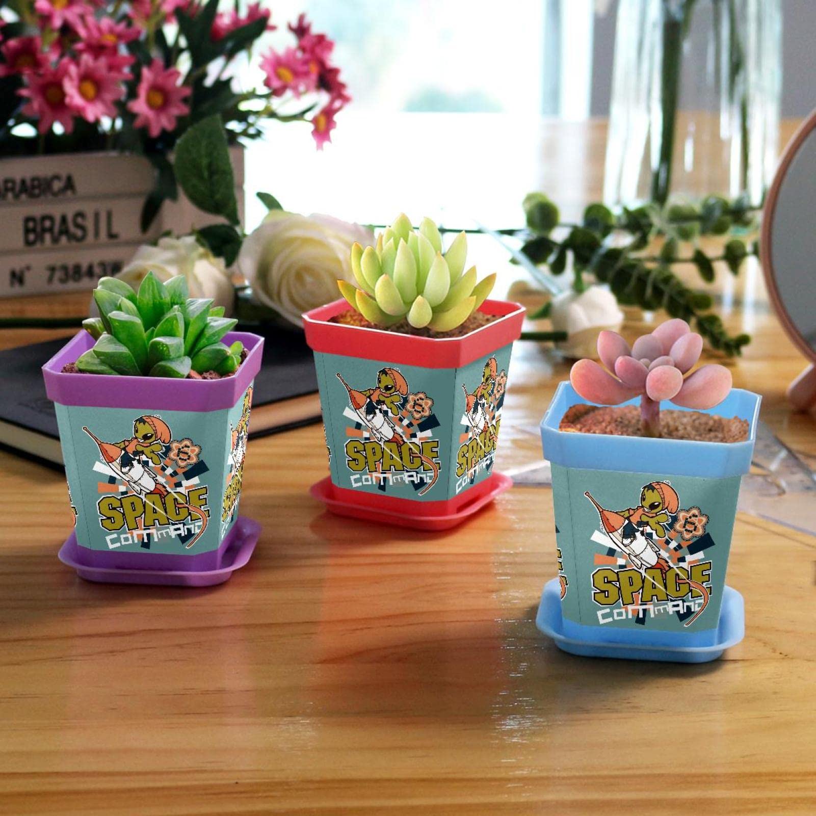 Taasmoog Vasi per piante in plastica colorata, 8 contenitori per piante in 8 colori, con etichette colorate, per vivaio, fioriere con pallet, per uso interno ed esterno (10 cm
