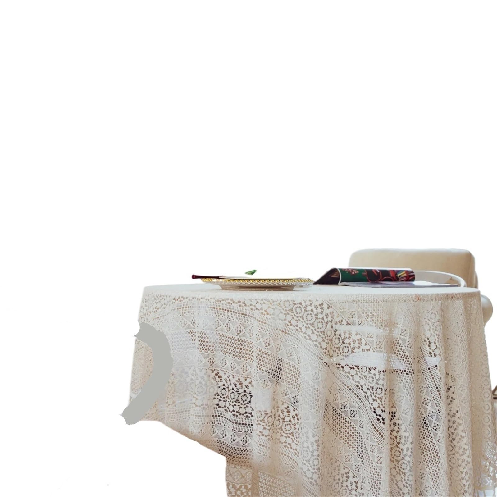 CSSHNL Lace Tablecloth Vintage Crochet Tablecloths, Beige Lace Doilies Round Cotton Table Cover Washable For Wedding Home Party Decoration