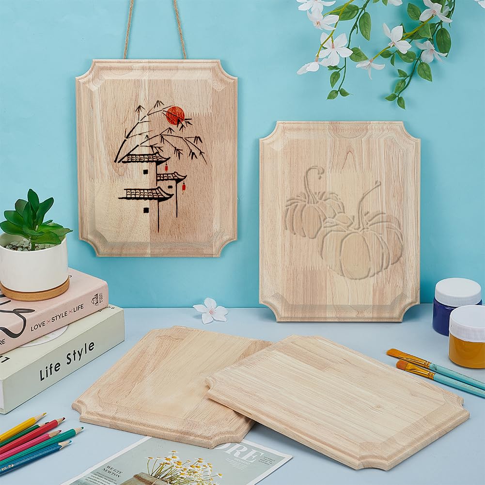 FINGERINSPIRE 4 placas rectangulares de madera sin acabar, placa de madera natural, 25 x 20 x 1,65 cm, placa decorativa de madera de Burlywood para joyería, pedestal, letreros en blanco para