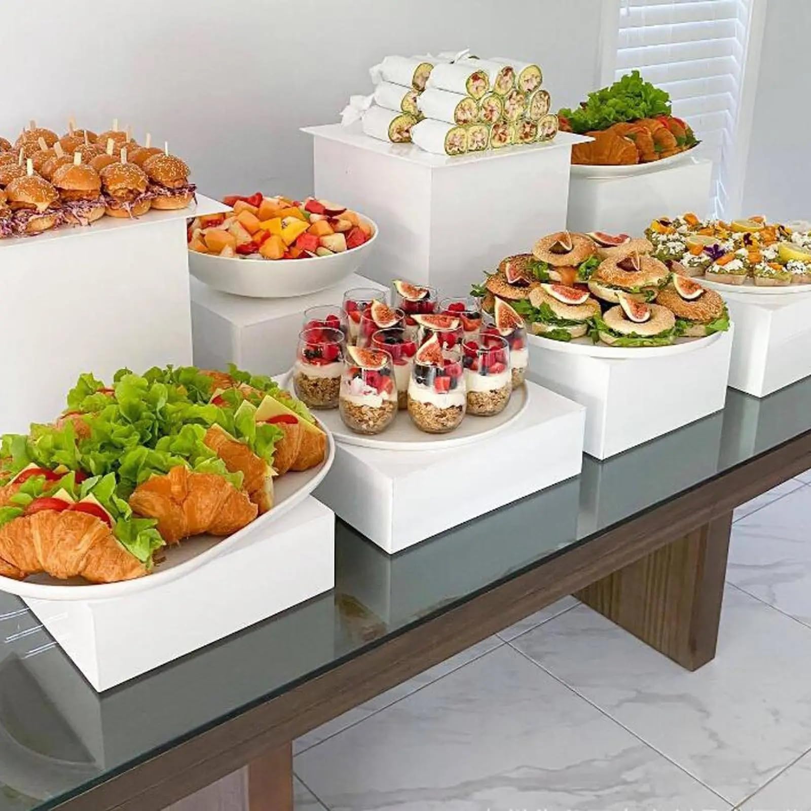 Soporte para bufé 6 piezas de elevadores caja exhibición cubo for mesa buffet, soporte , elevador alimentos for , joyas, postres, cosméticos, catering(Black)