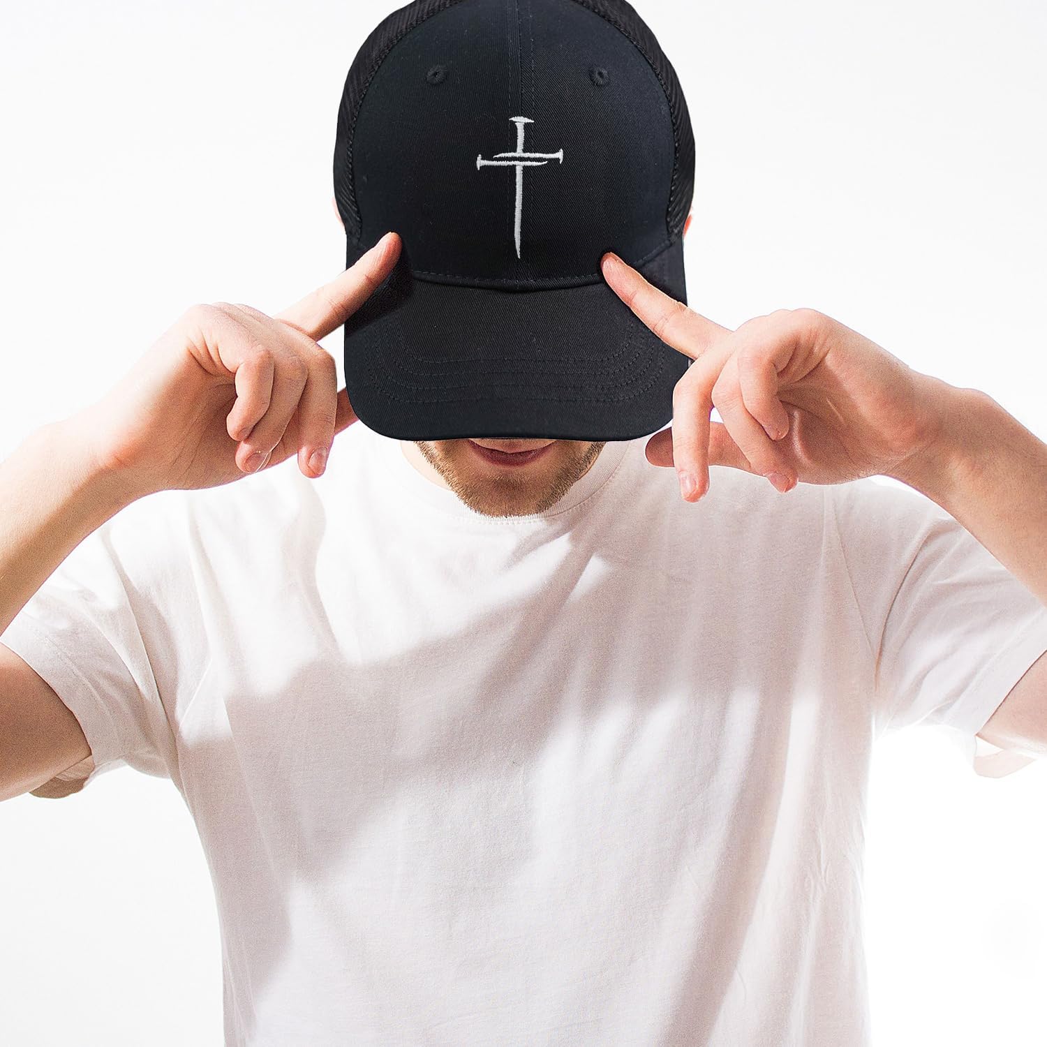 Christian Hats Jesus Cross Embroidered Trucker Hat – Cotton Mesh Cap for Men & Women, Adjustable Snapback, Breathable Design - Image 5