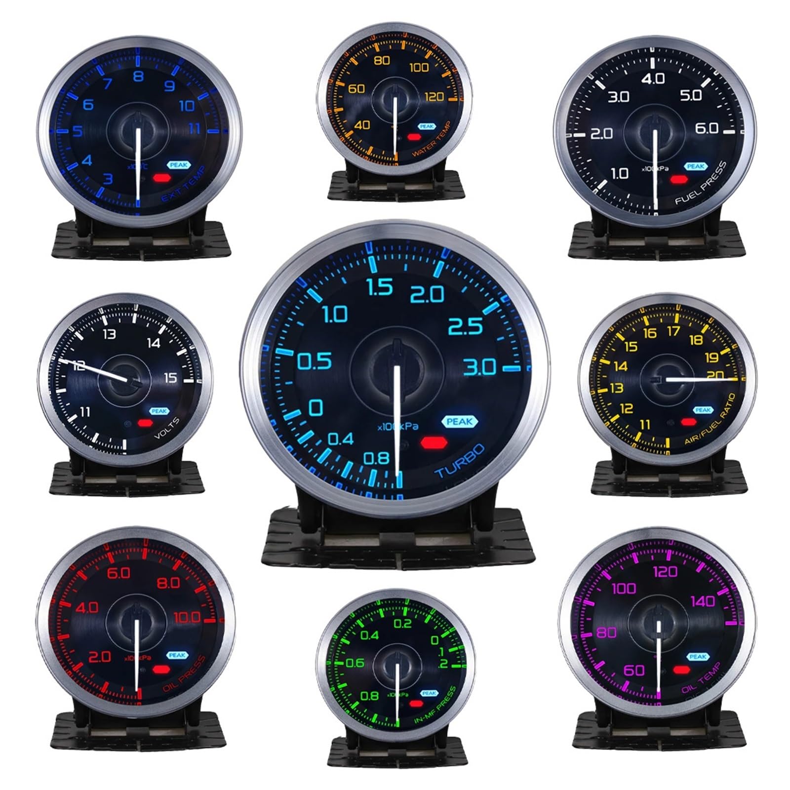 Medidor automático de Coche Def A1 Advance 60mm 7 Colores presión Aceite Temperatura Agua EGT Escape Turbo Boost tacómetro
