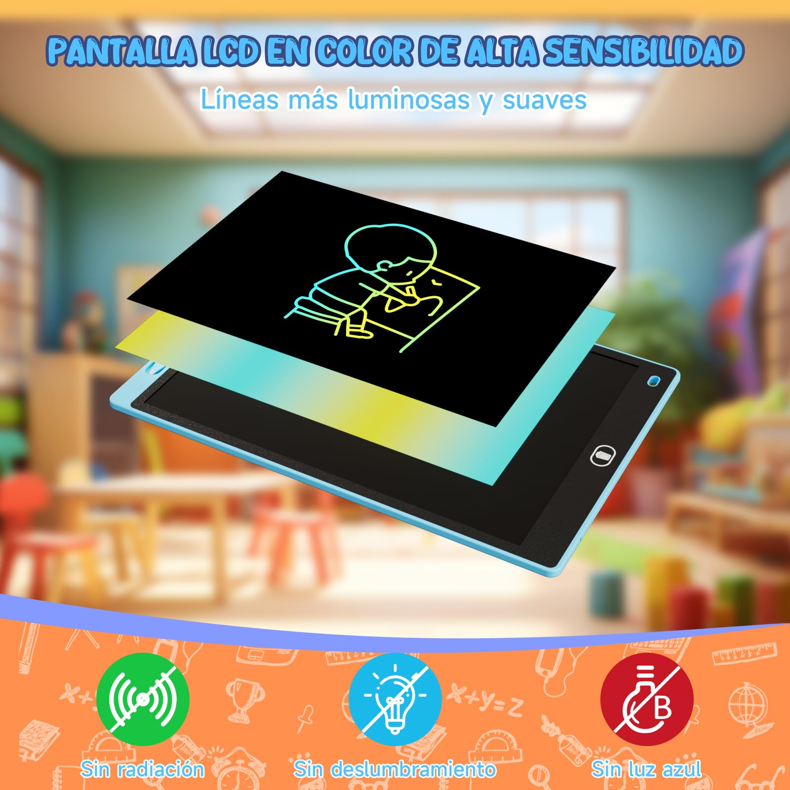 12 Pulgadas 2 Packs Tableta Escritura LCD Color, Electight Tablet Escritura Pantalla Colorido Infantil, Juguetes Educativo Niños con Borrable y Bloqueo Función, para el Hogar, Rosa+Azul — view 3