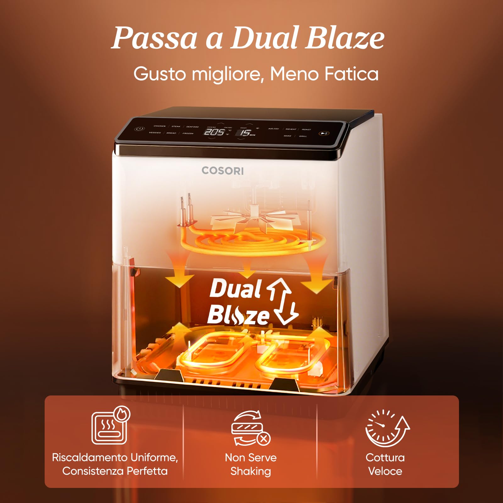 COSORI Friggitrice ad Aria, Air Fryer 6,4 Litri,Rivestimento Ceramico No PFAS, Forno Elettrico, Doppia Resistenza, Connessione Wifi, 11 Funzioni Preimpostate, Libro&APP Ricette, 1700W, P585S Bianco