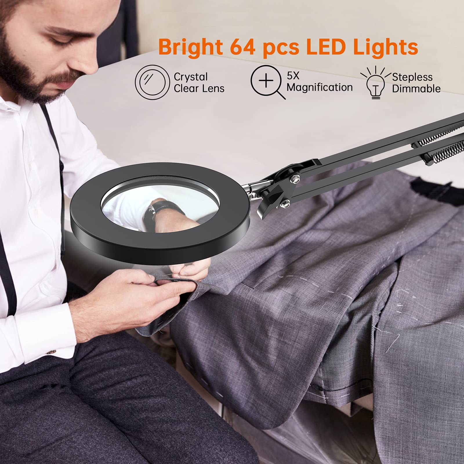 LED Lupenleuchte BEIGAON Lupen Schreibtischlampe, 3 Farbmodi, 38cm Verstellbarer Schwenkarm Lupenlampe, 105mm Glaslinse, 72LED Licht Glaslinse, mit Klemme für Reparaturen, Basteln, Lesen, Nähen