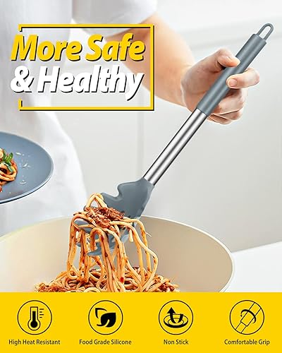 Miniatura 3 de Paquete de 2 tenedores de silicona para pasta, servidor de cuchara de fideos resistente al calor, colador de espagueti sin BPA, las mejores