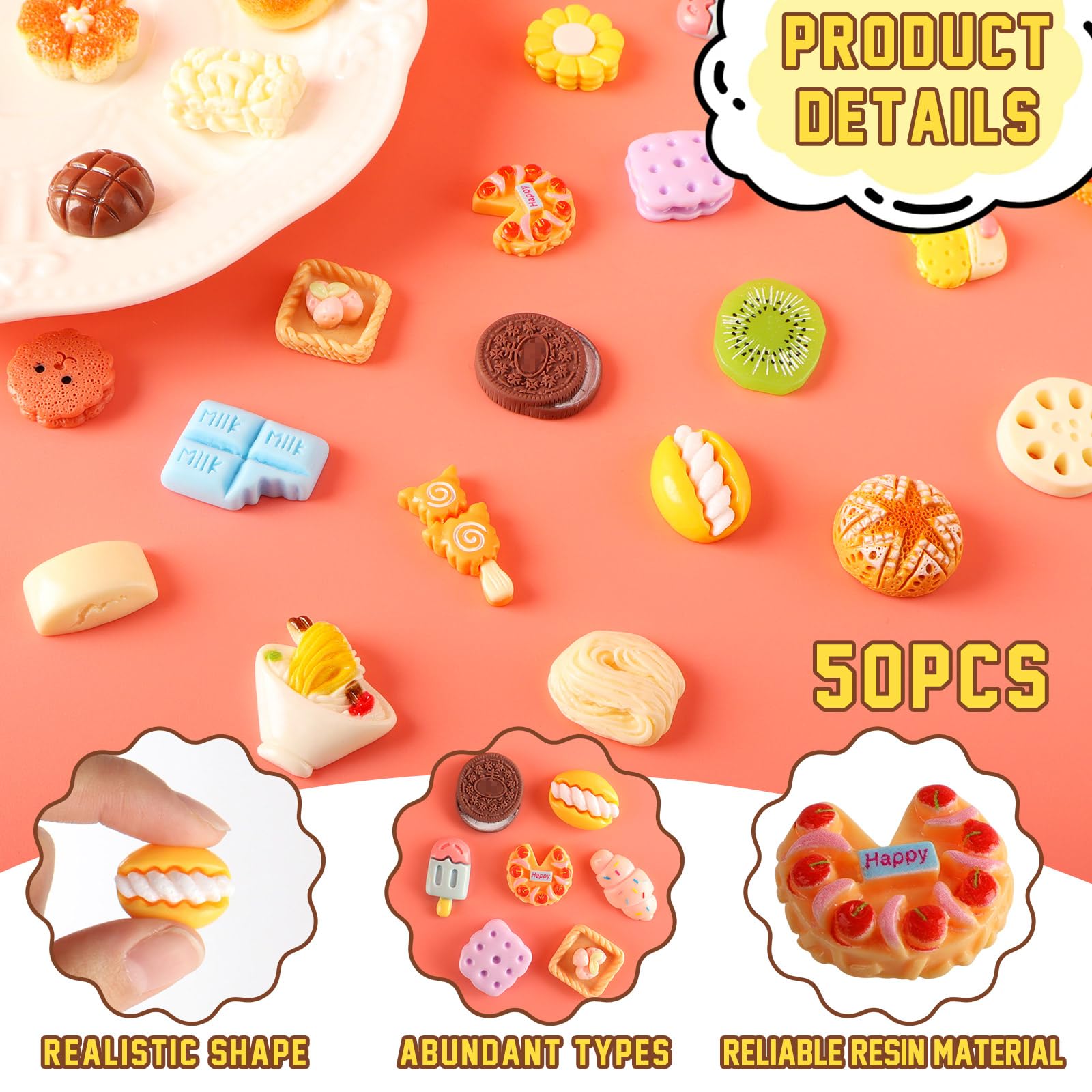 50 piezas de huevos de comida en miniatura, pastel de leche, helado, mini juego de simulación, cocina, juego de cocina, accesorios de fiesta, juguetes para casa de muñecas paisaje 3