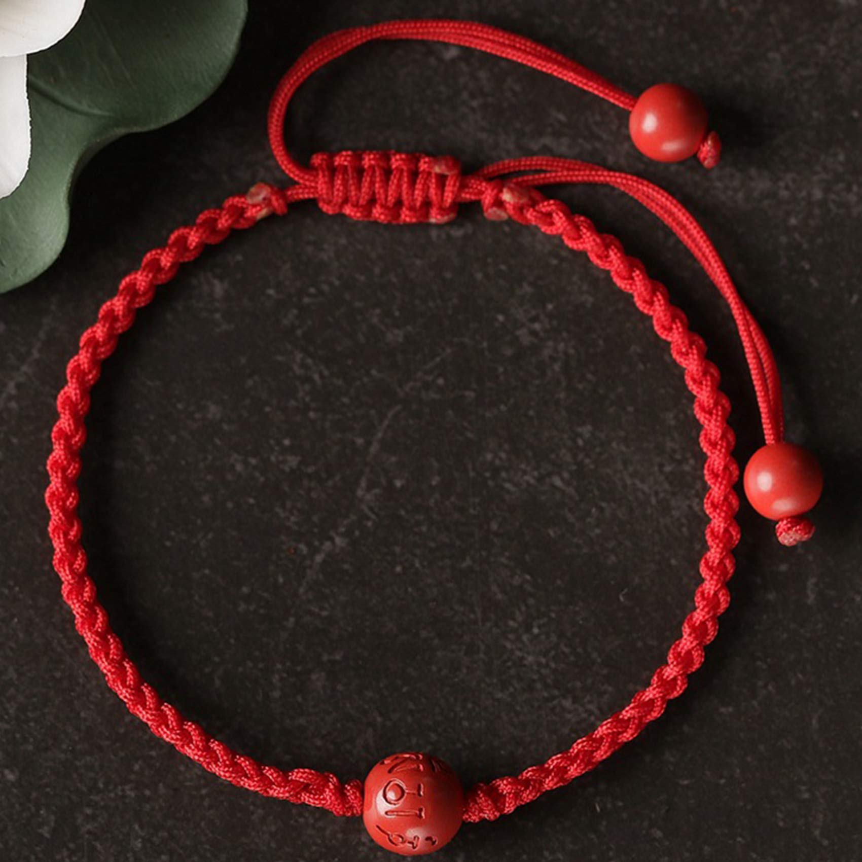 Joyas Riqueza Prosperidad Cinabrio Natural Mantra de Seis Caracteres Cuentas de Transferencia Hilo Rojo Trenzado Pulsera para Niños Amuleto Ajustable Atraer
