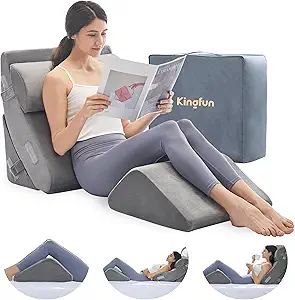 Kingfun 4pcs Orthopedic Bed Wedge Pillow Set for Sleeping, Memory Foam for Sleeping,Breathable Triangle Pillow Wedge, Post Surgery Memory Foam for Back, Leg Pain Relief, Sitting