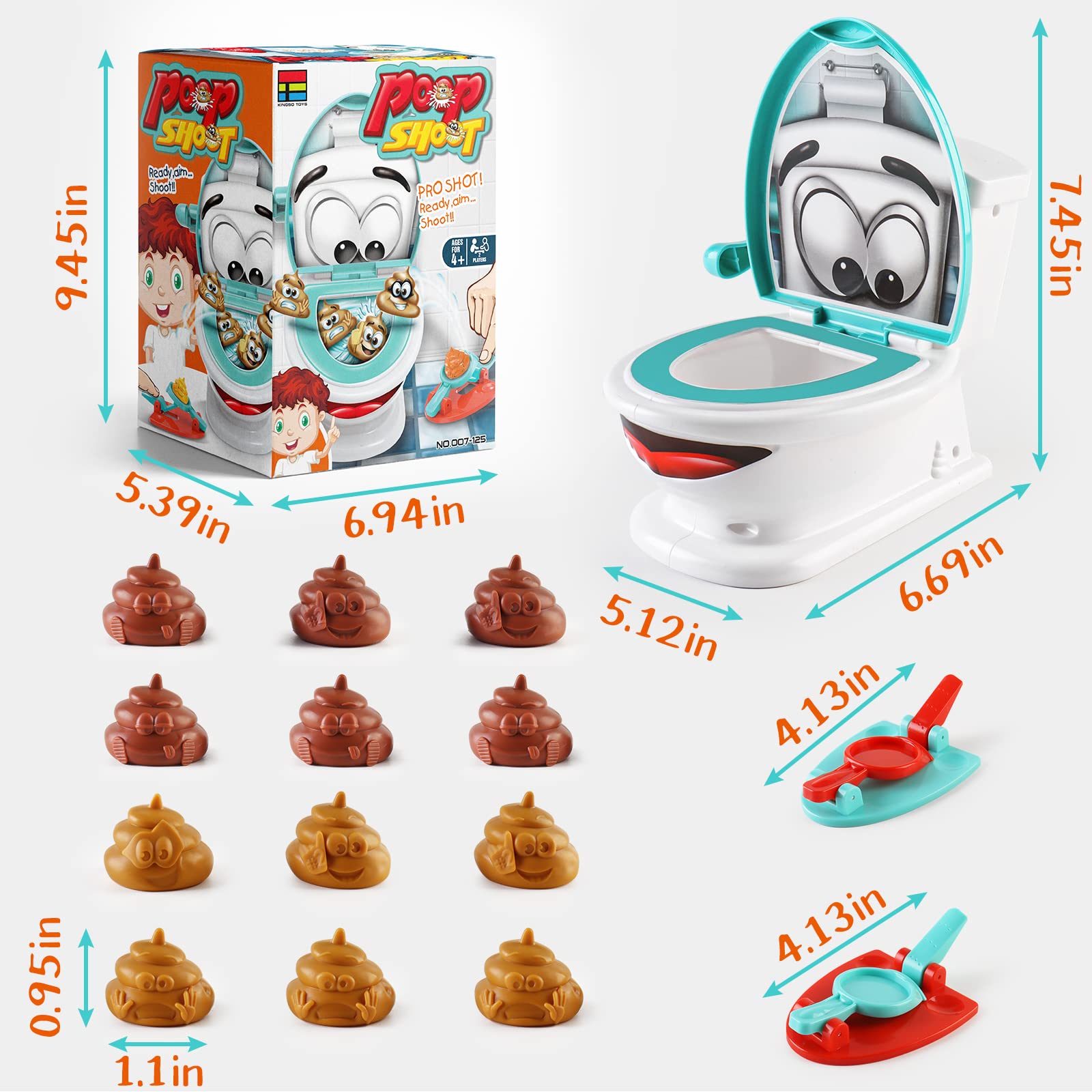 deAO Shoot The Poop Family zabawka, zawiera 12 kulek, 2 wyrzutnie i naklejkę, mini gumowa zabawka do slingshotu, kreatywna gra imprezowa