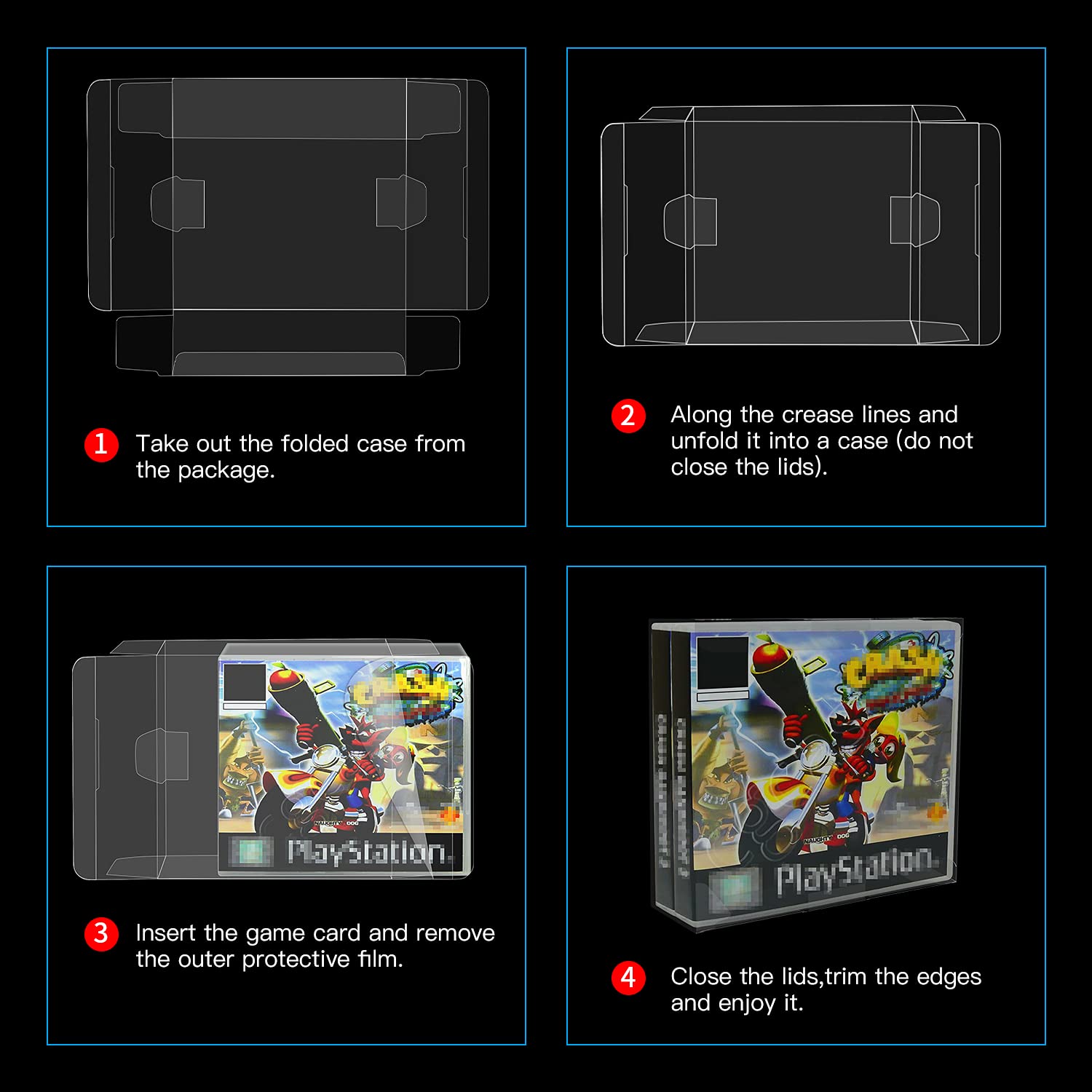 10 Pack Compatible with PlayStation 1 (PS1) Game Case Protector Sleeves – Clear Plastic Display Covers, Scratch Resistant, Dustproof