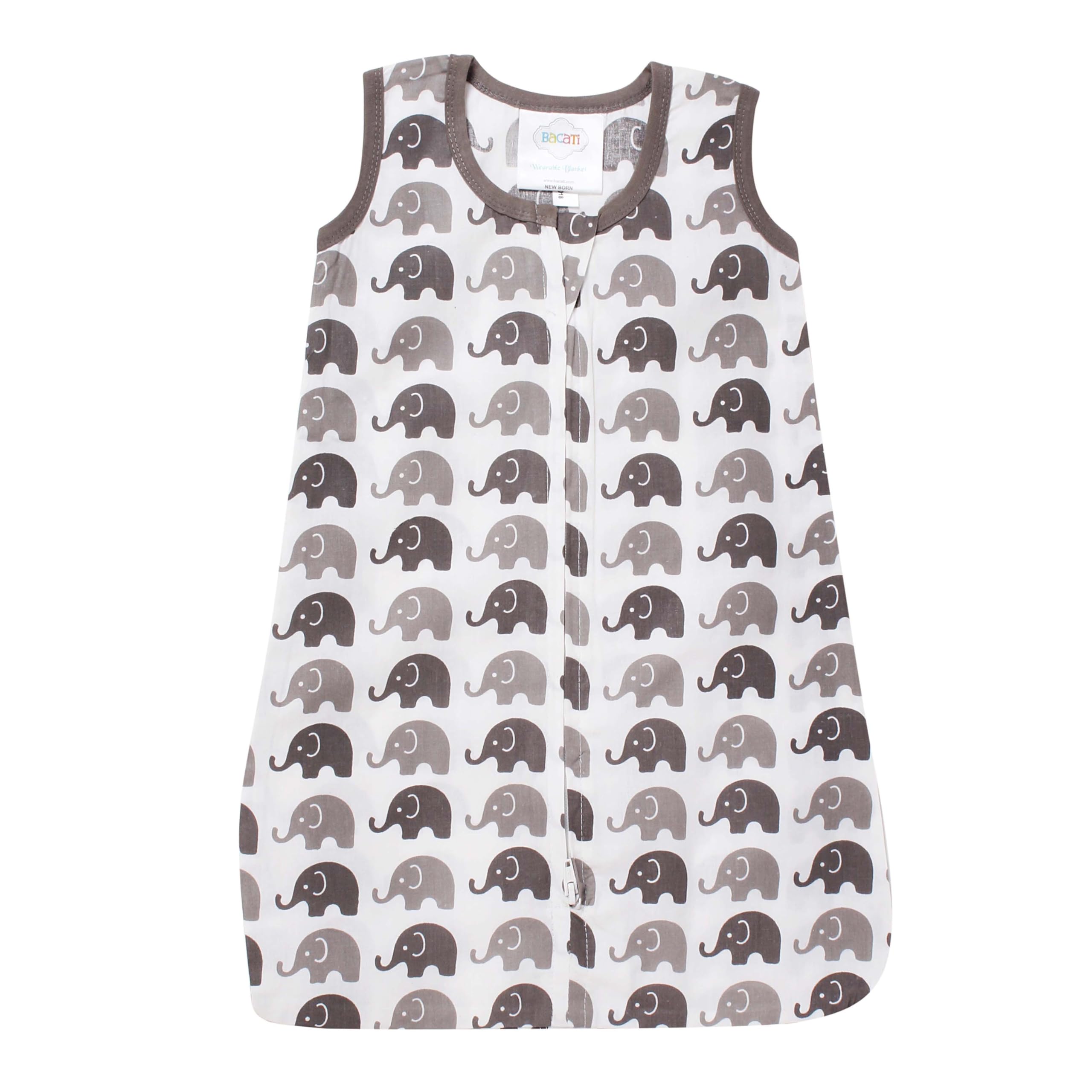 Bacati Elephants Unisex Sleeping Bag/Wearable Blanket Made with 100 Percent Breathable Muslin Fabric, Grey, Small