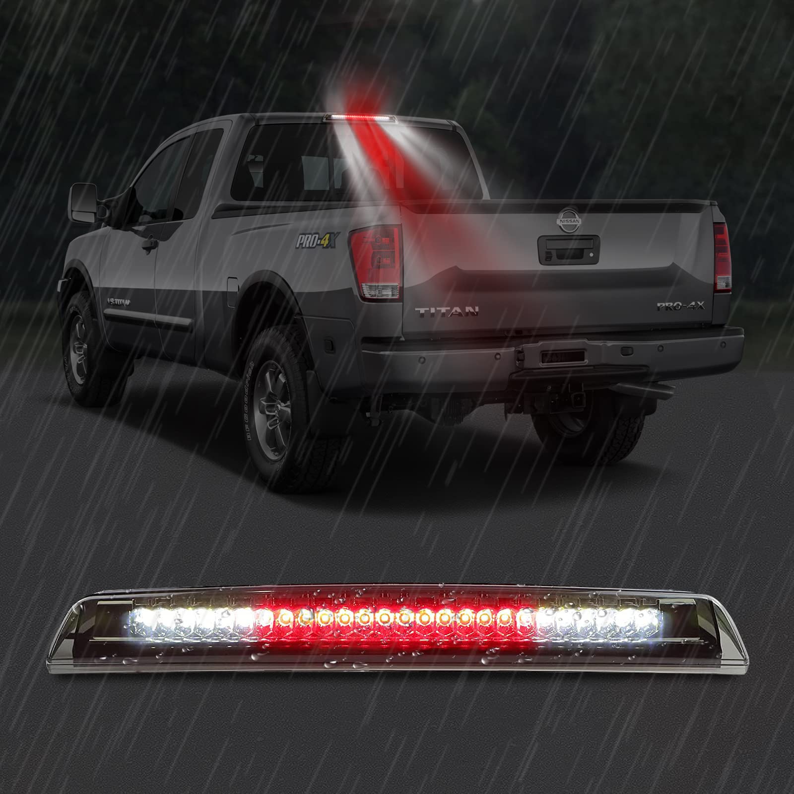 High Mount 3rd Stop Light Compatible with 2004-2015 Nissan Titan, 2005-2016 Nissan Frontier Third Center Cargo Reverse Rear LED Brake Light Bar Taillight (Smoke)
