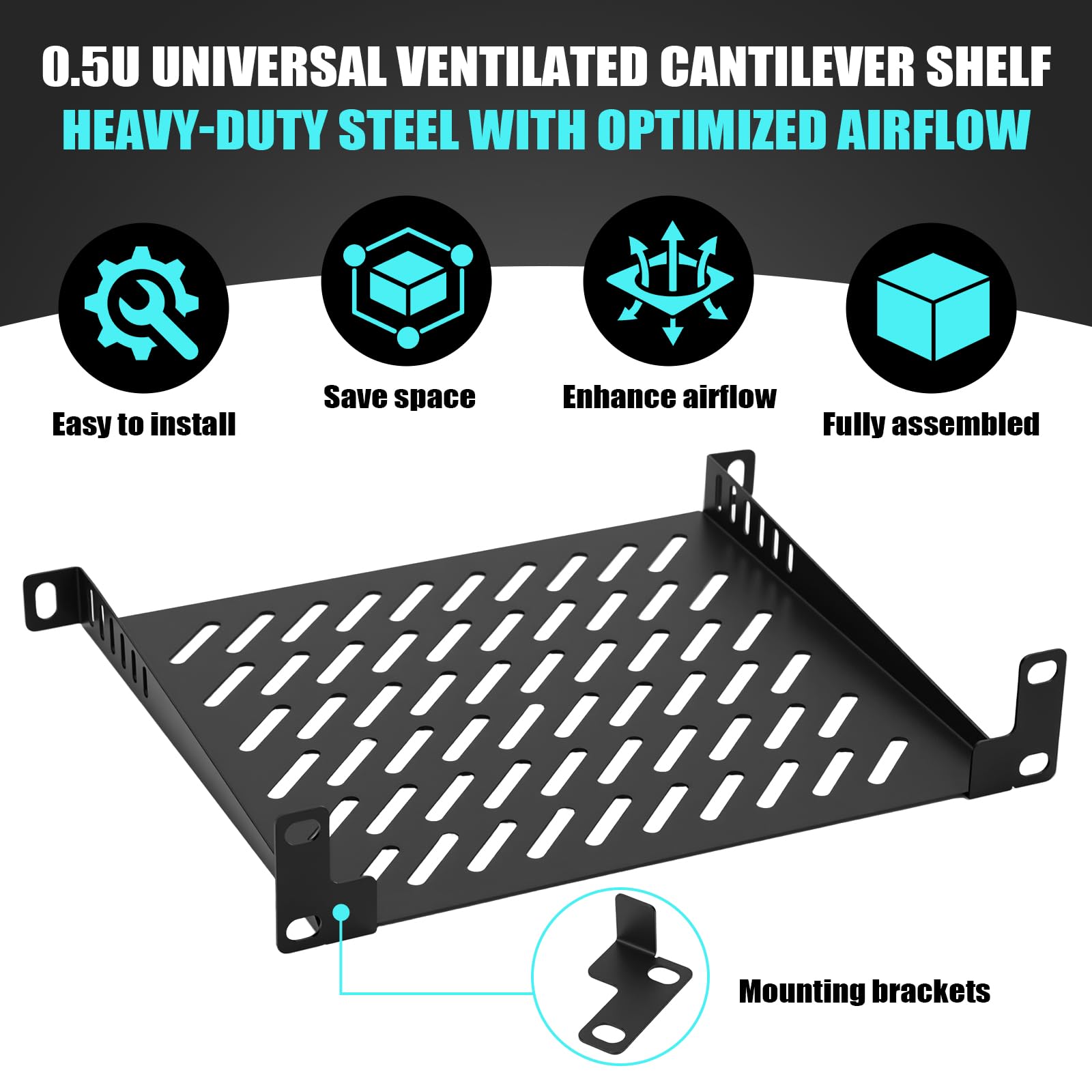 Confezione da 2 ripiani per server rack 0,5u, 20 cm, vassoio a