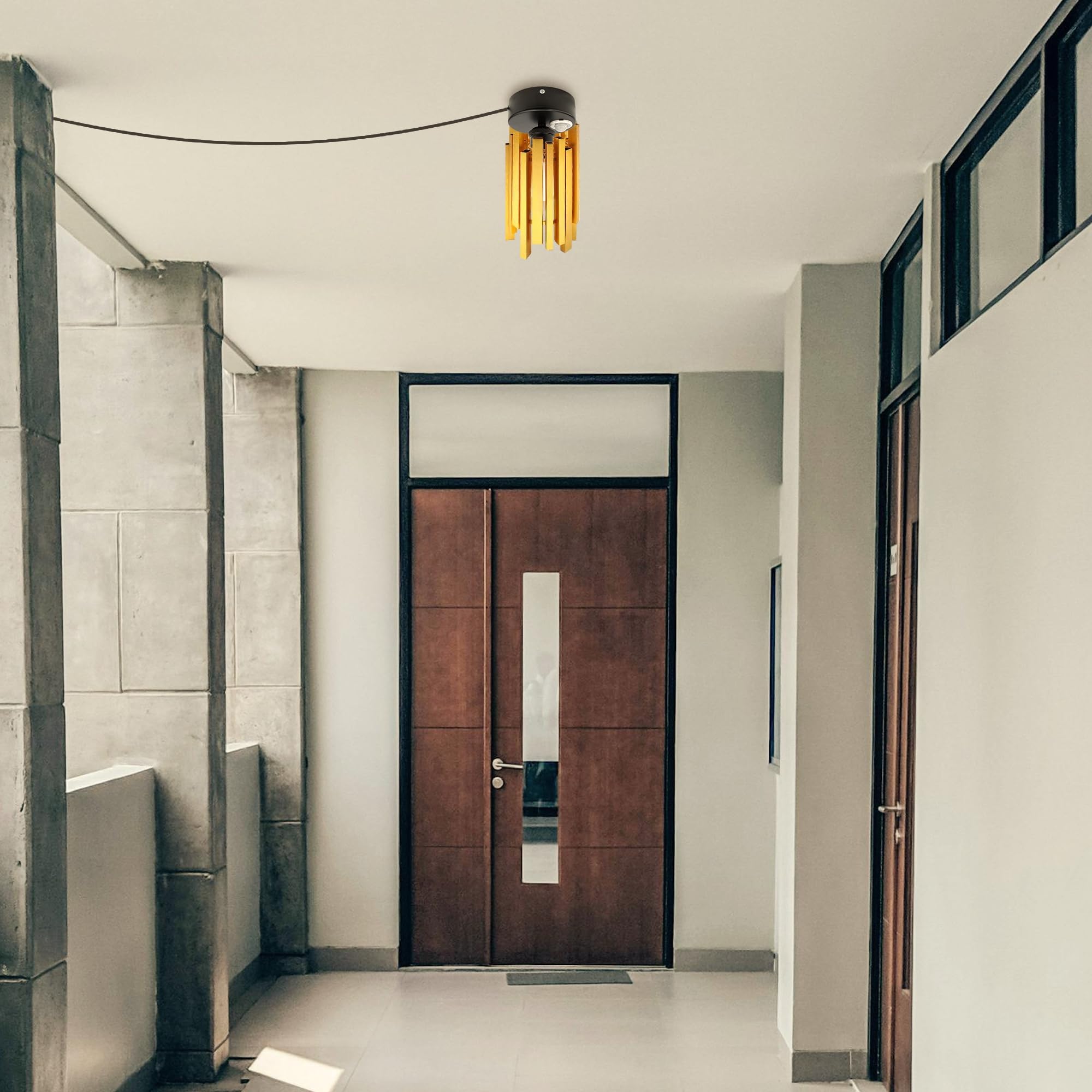 Plafoniera con sensore di movimento interno, lampada da soffitto in ferro industriale, sensore di movimento radar con cavo da 4,5 m e portalampada E27, per corridoio, bagno, scale, garage