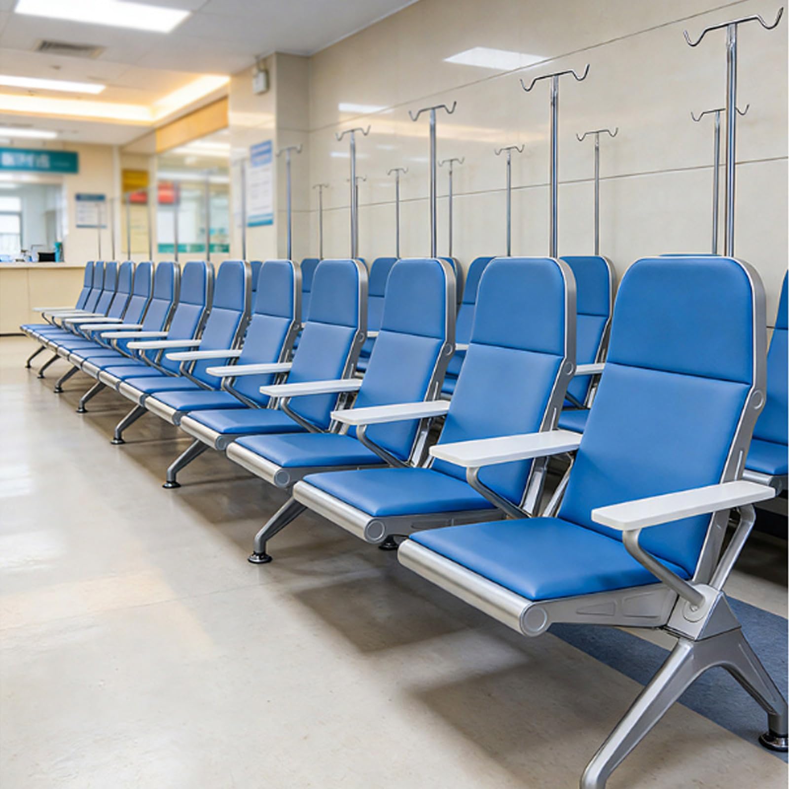 Fotele Medyczne 1-osobowe, Recepcja Kliniki, Plaża ze Stojakiem na Kroplówki, Krzesło do Pobierania Krwi z Podłokietnikami i Oparciem do Szpitalnych, Klinik, Domów Opieki(Green)