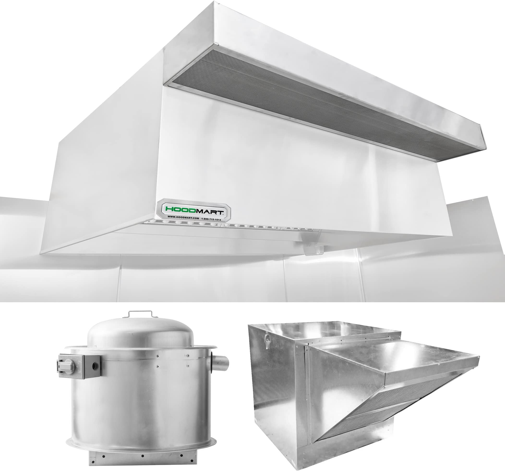 HOODMART 10’ Restaurant Hood System with PSP Makeup Air | Type 1 Range Hood for Commercial Kitchens | Stainless Steel Food Equipment Made in USA