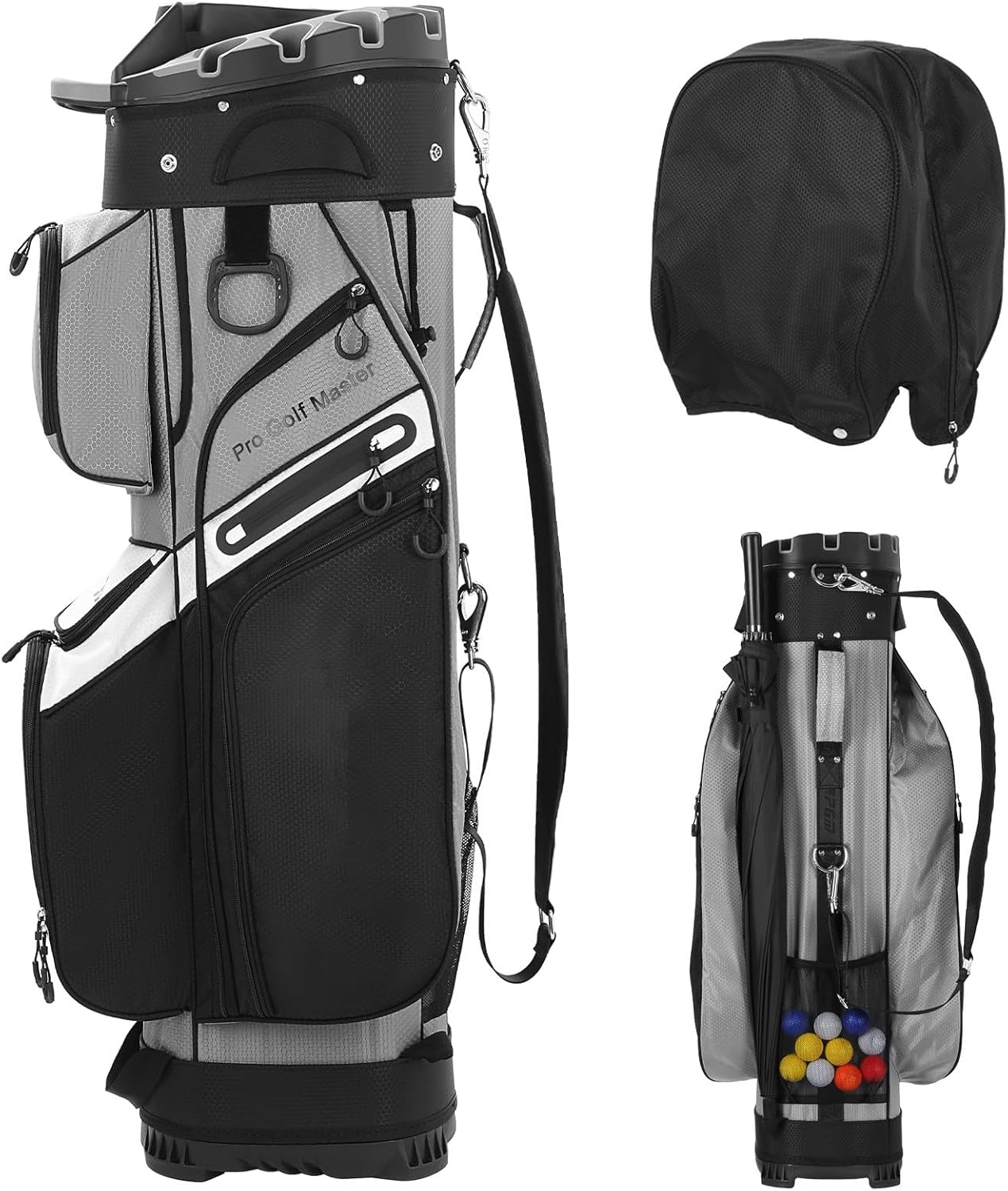Golf Bag for Men and Women, Golf Cart Bag with 14 Way Organizer Top Divider Multiple 11 Pockets Large Capacity, Premium Cart Pack with Dual Handles and Rain Cover for Club Protection