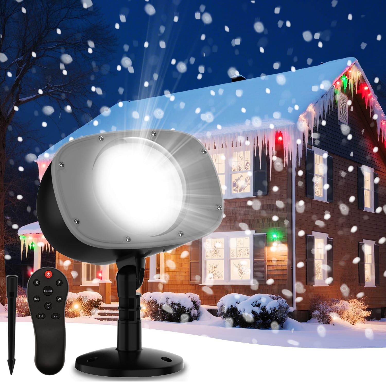 Christmas Snowfall Projector Lights Outdoor, Waterproof LED Snow Projector Holiday Lights with Remote, Dynamic Falling Snow Effect for House, Garden, Yard, Club, Xmas Decorations