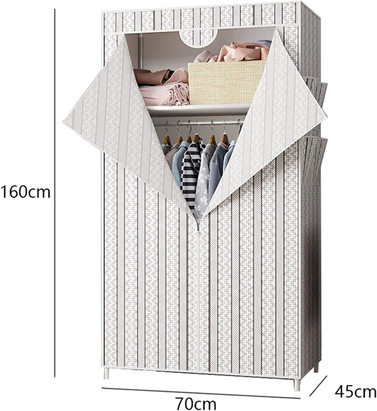 Individual Wardrobe,Fabric Folding Wardrobes for Clothes Dorm Room Portable Folding Wardrobe Partition Storage Clothing Clothes Rail(Size:160 * 45 * 70CM,Color:B)