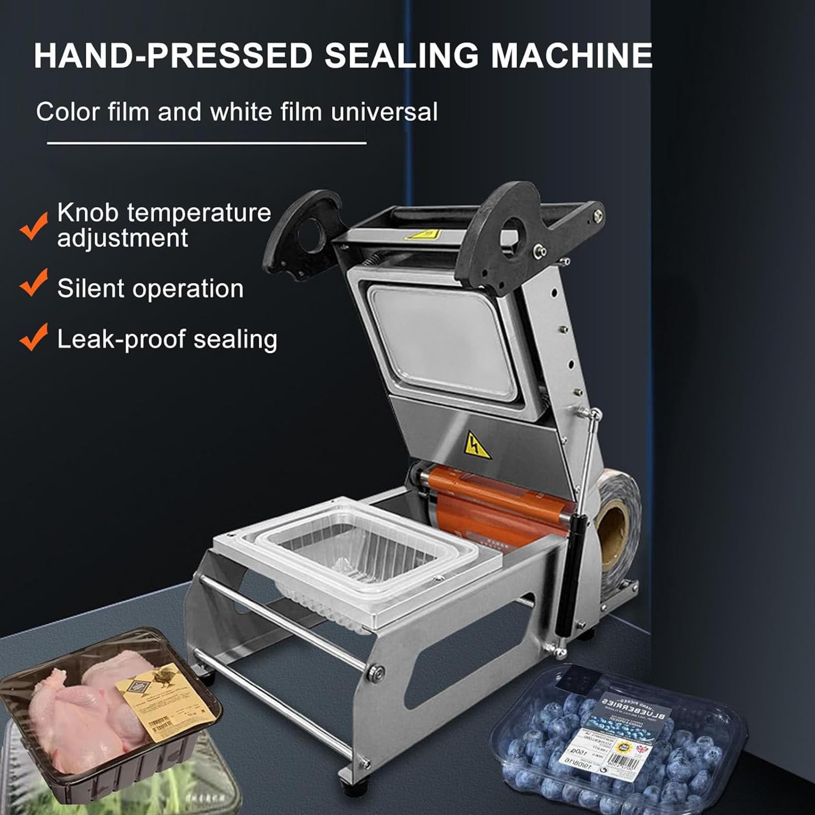 Máquina selladora de alimentos a presión manual, embalaje semiautomático, ideal para sellar cajas y bandejas de carne para llevar