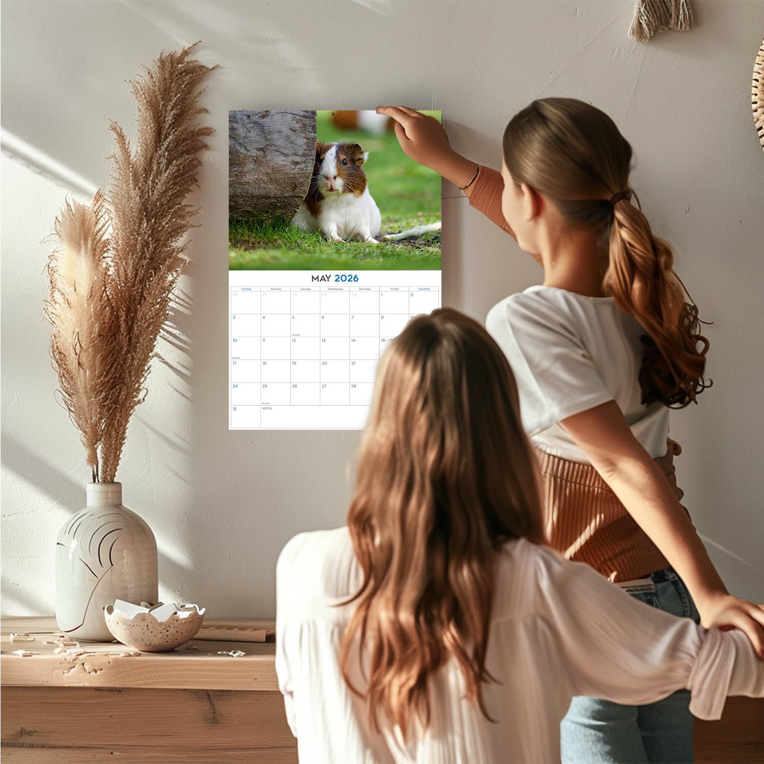 Calendario 2024 2025 de conejillos de indias, calendario mensual de pared de animales lindos, abierto de 12 x 18 pulgadas, papel grueso que no se corre, regalo, planificador académico para profesores,
