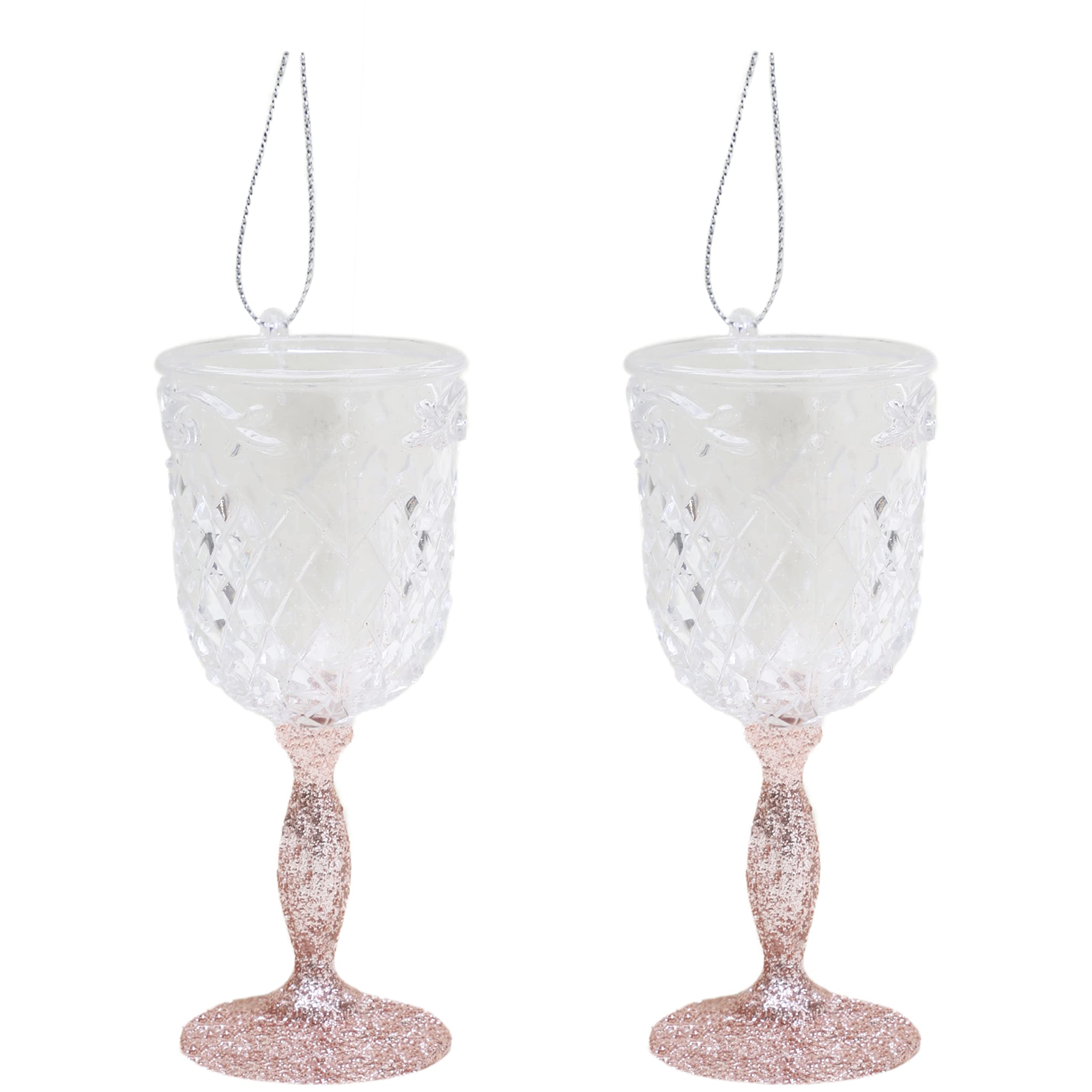 Christmas Concepts Rose Gold Christmas Concepts® 10Cm Glitter Wine Glass Decorations - Luxury Christmas Tree Decorations (, Pack Of 2)