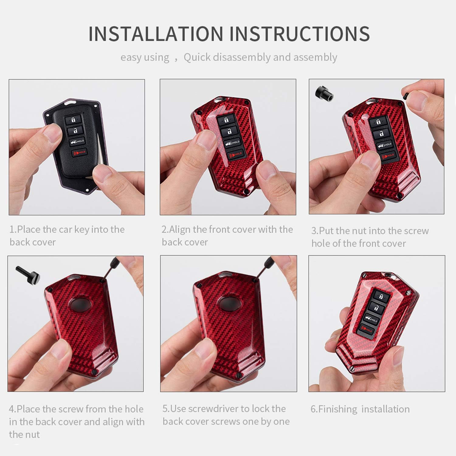 Car Key Fob Cover Case For Lexus ES GS GX IS LC LS LX NX RC RX UX Carbon Fiber Anti Scratch Heavy Duty Key Shell - Red
