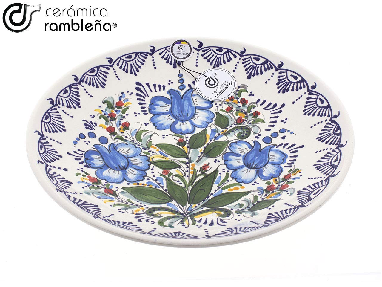 CERÁMICA RAMBLEÑA | Plato decorativo para colgar en pared | Plato de cerámica | Plato de pared | Plato pared Modelo D32 | 100% Decorado a mano | 35x35x5 cm